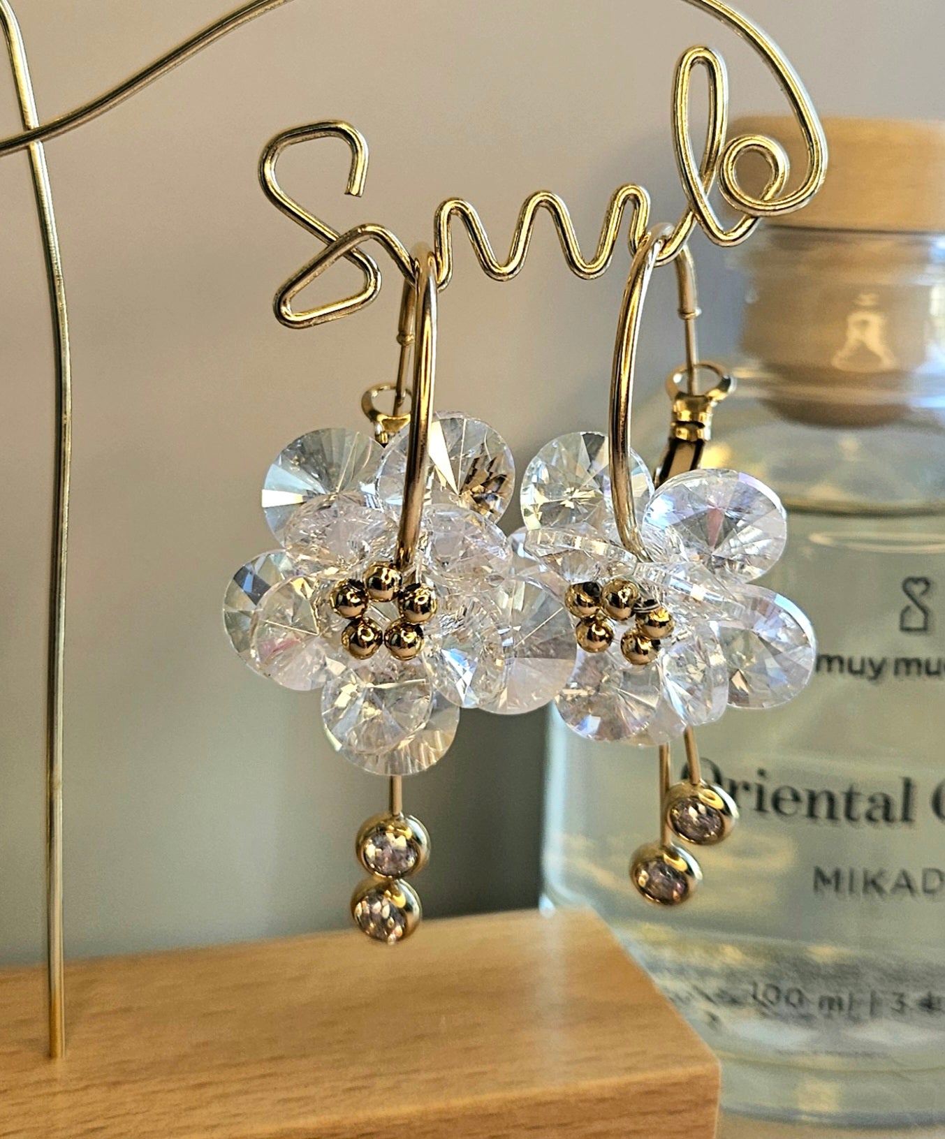 Boucles d'oreilles cristal fleur transparente