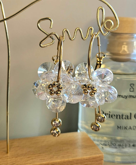 Boucles d'oreilles cristal fleur transparente