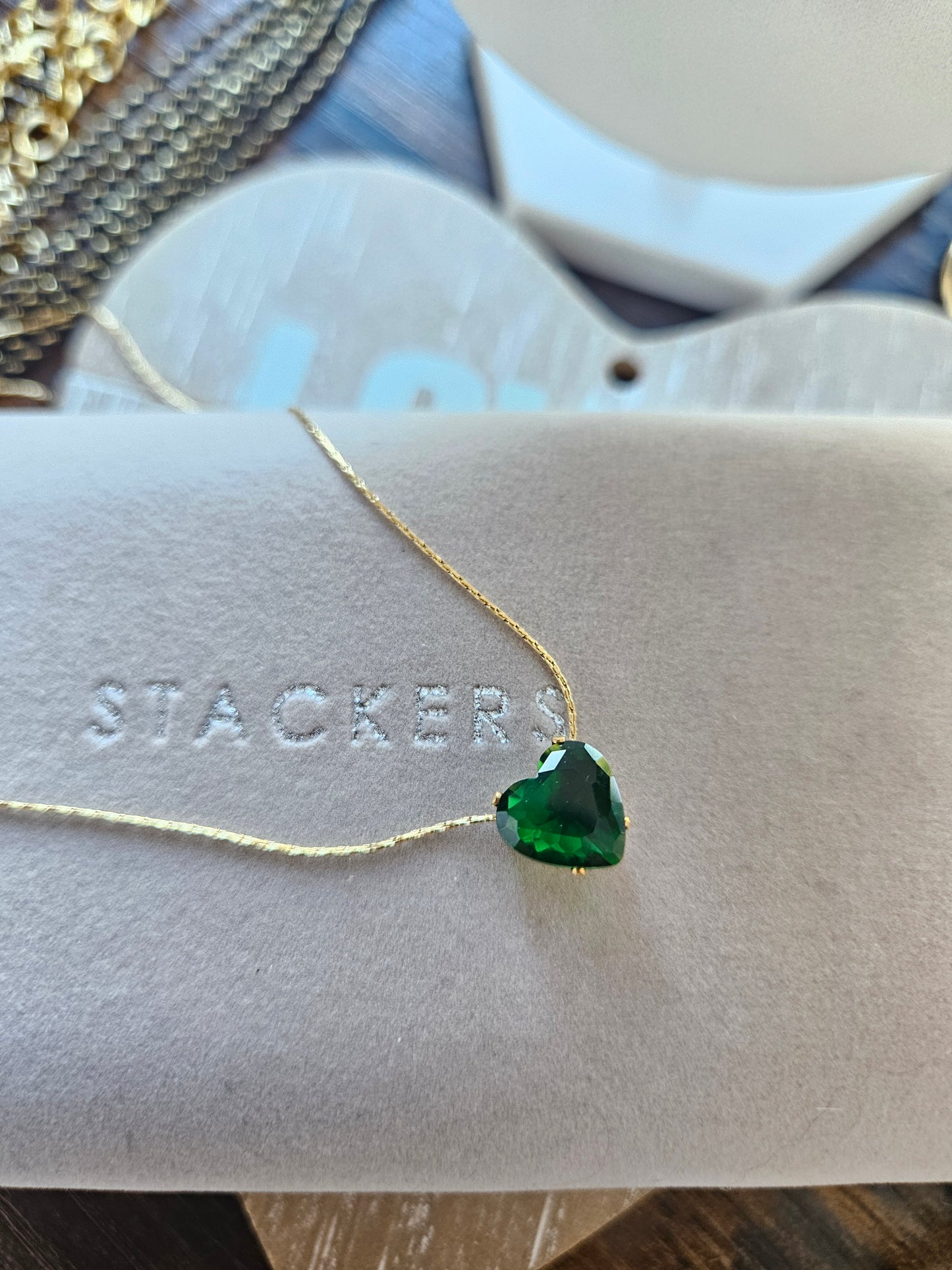 Collier cristal coeur vert