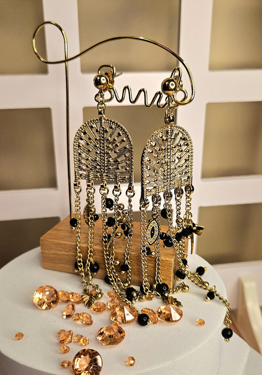 Boucles d'oreilles cage et perles noires