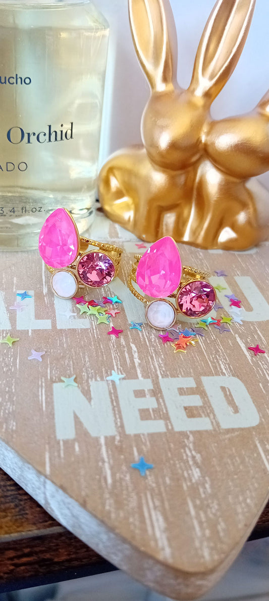 Bague swarovski goutte rose fluo