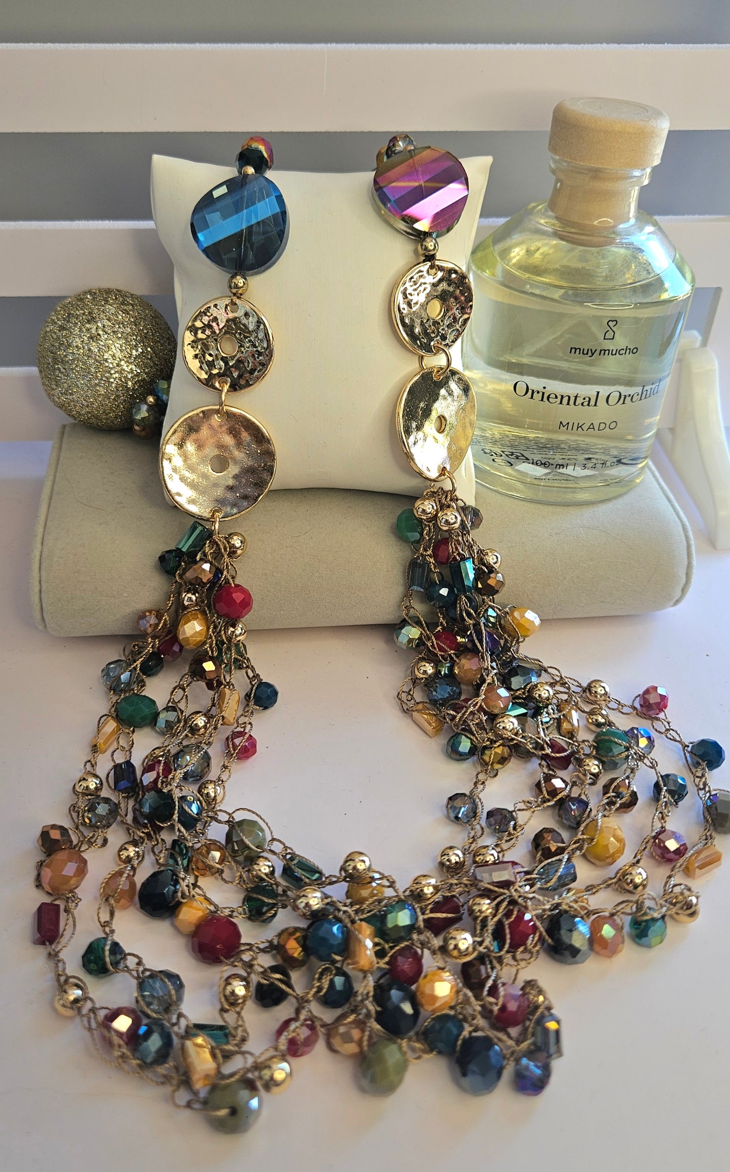 Collier sautoir cristal perle multicolore