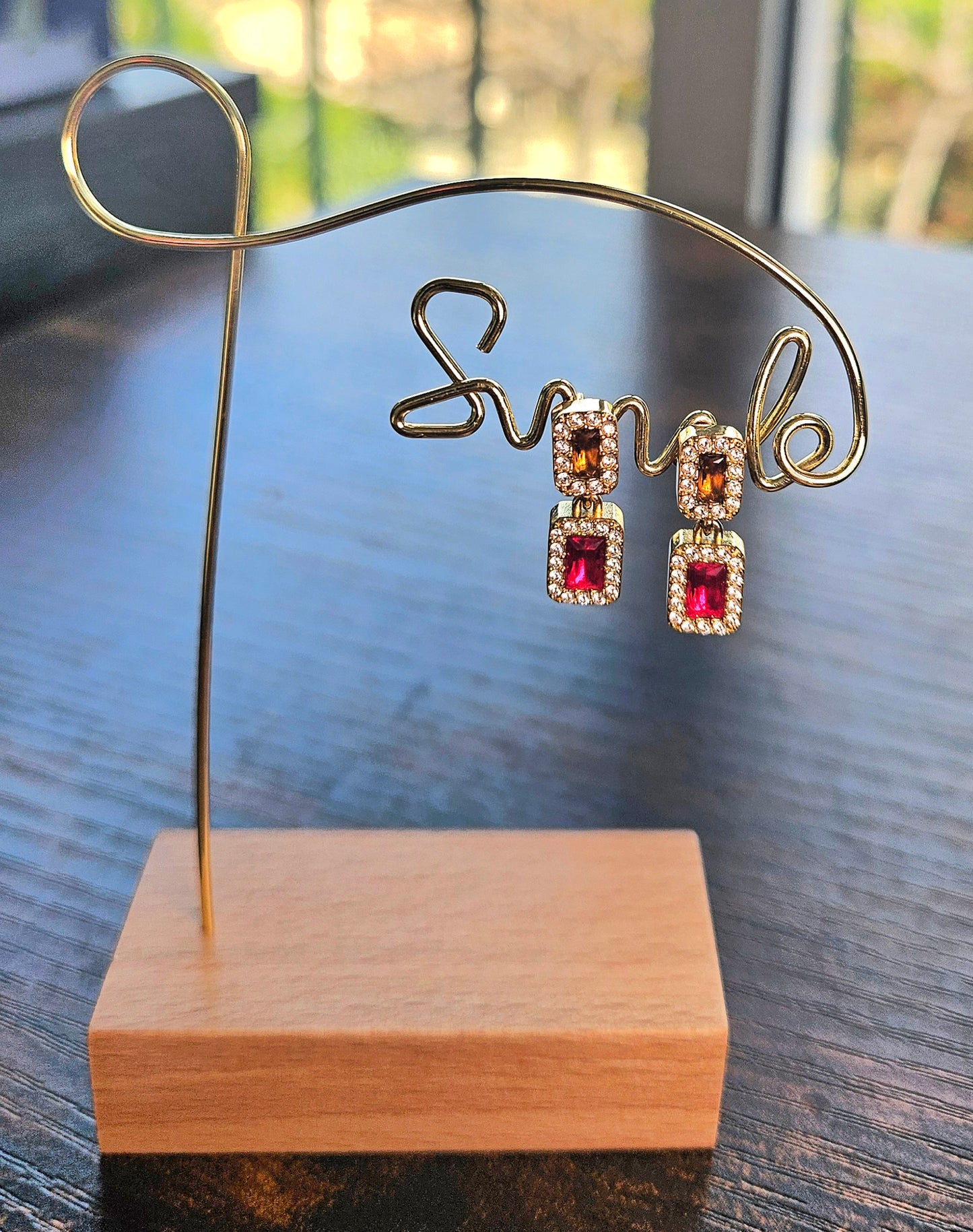 Boucles d'oreilles rectangles rouge et corail cristal