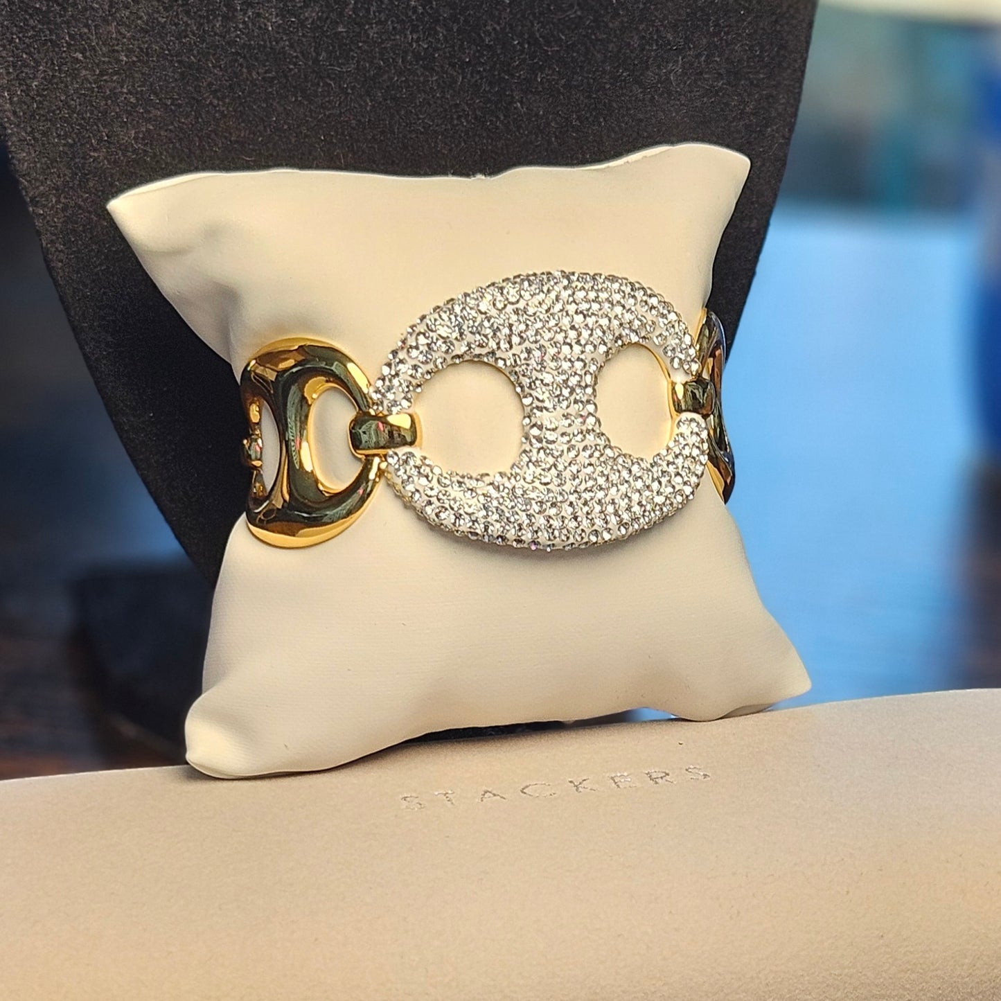 Bracelet manchette grain de cafe strass