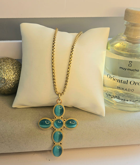 Collier croix bleu