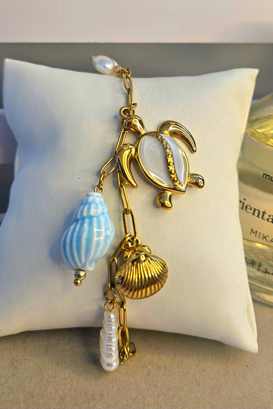Bracelet tortue et coquillage bleu