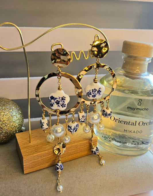Boucles d'oreille créole céramique bleu
