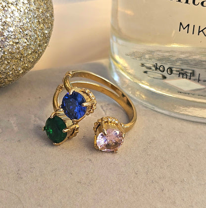 Bague 3 cristaux colores