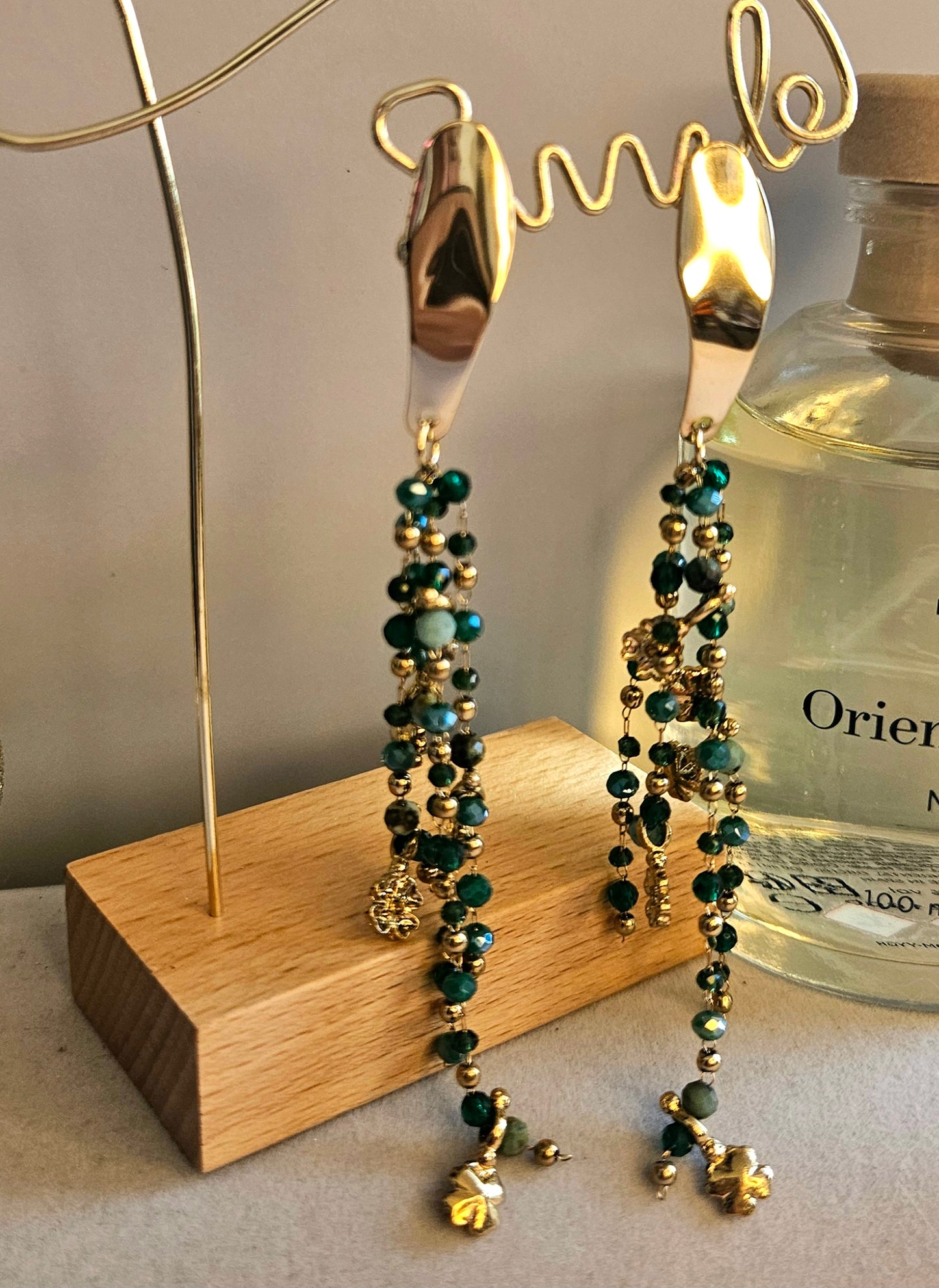 Boucles d'oreilles perles cristal verte et vague