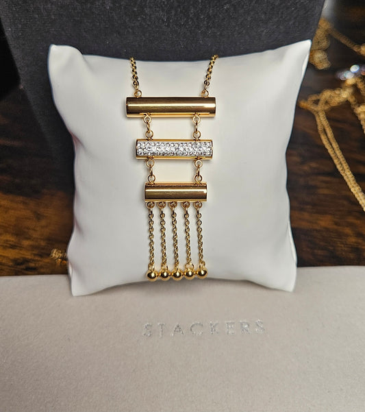 Collier 3 barres strass chaine et perles acier