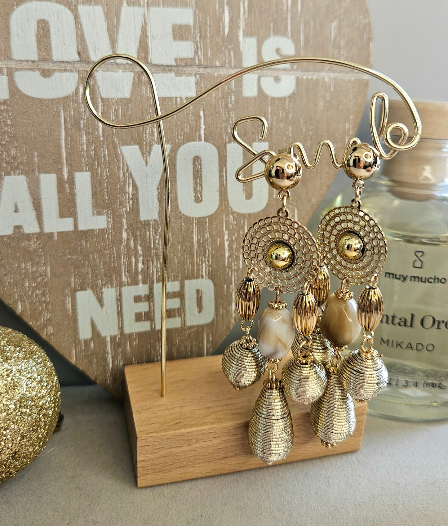 Boucles d'oreilles perles fil dor