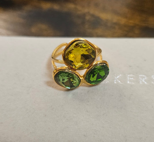 Bague 3 cristaux verte