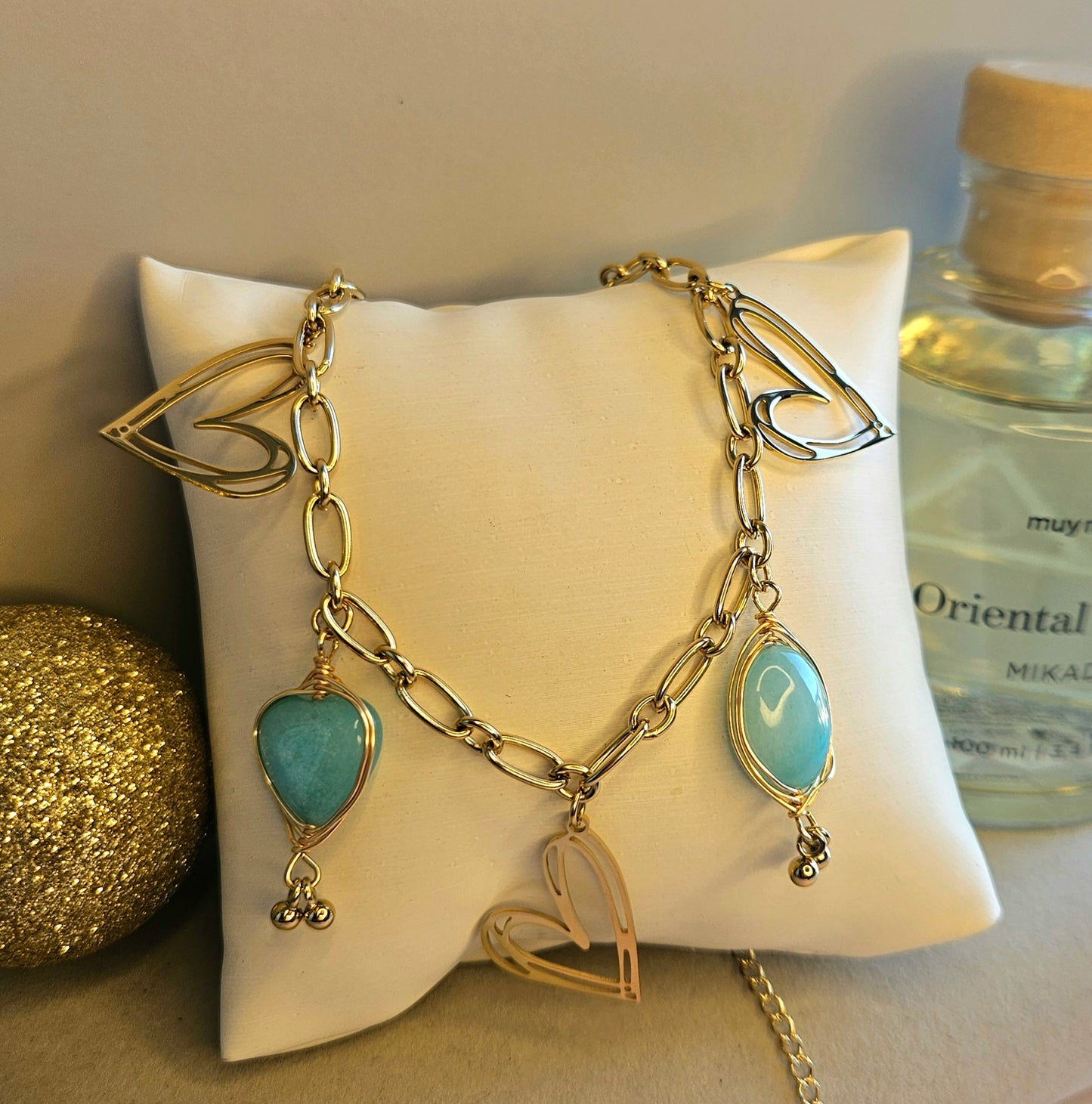 Collier coeur et pierre turquoise