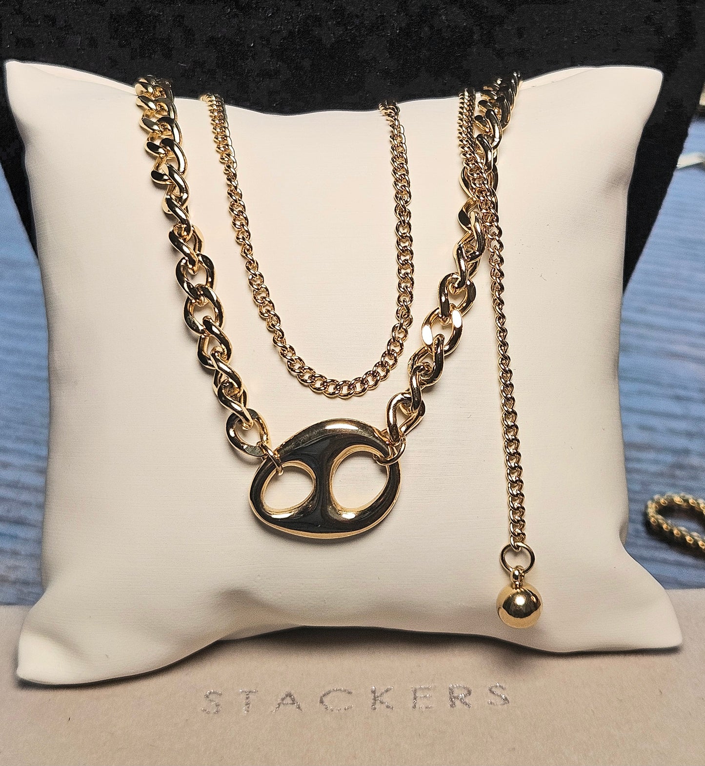 Collier double chaine et grain de cafe chaine pendante