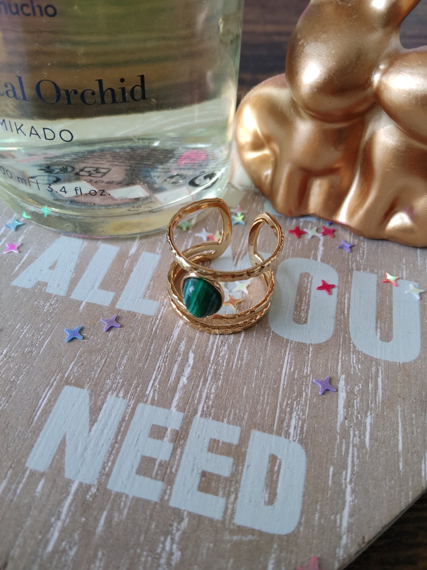 Bague pierre verte striee