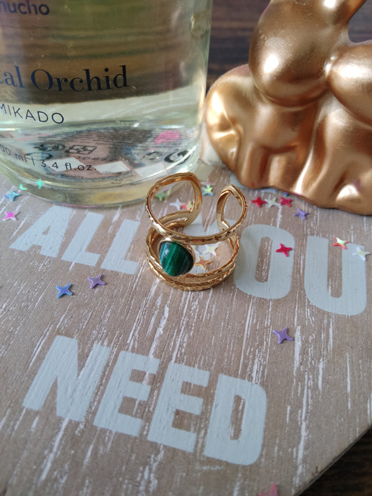 Bague pierre verte striee