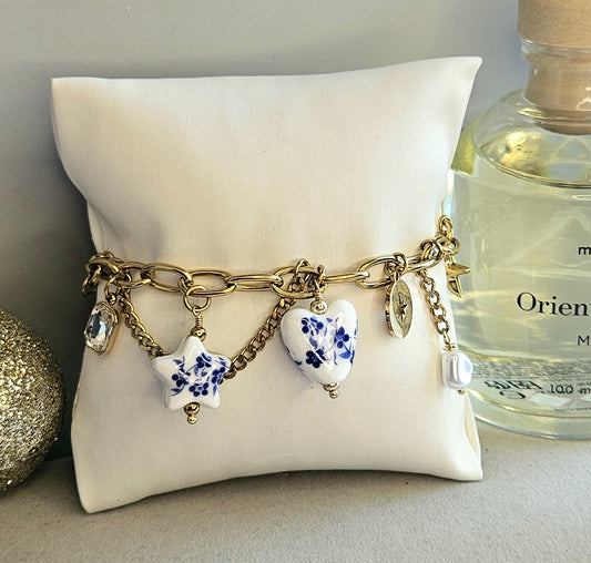 Bracelet ceramique couer bleue