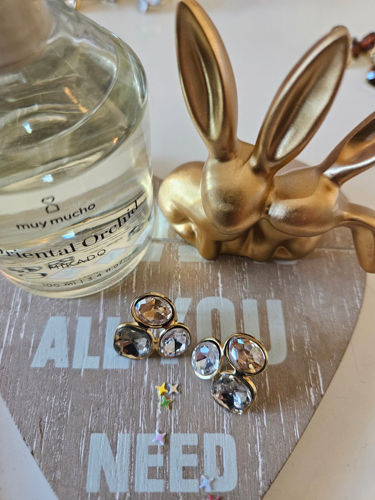 Boucles d'oreilles champagne cristal 3 pierre
