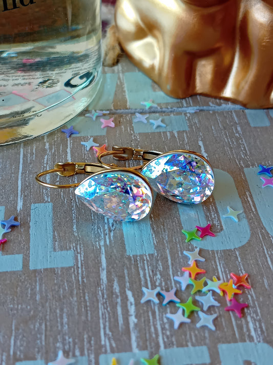 Boucle d'oreille swaroski irisé mouchete