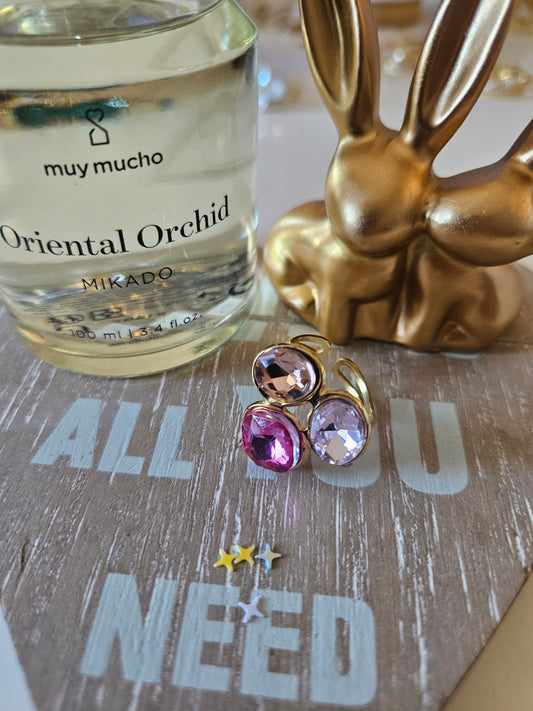 Bague cristal rose 3 pierres retro