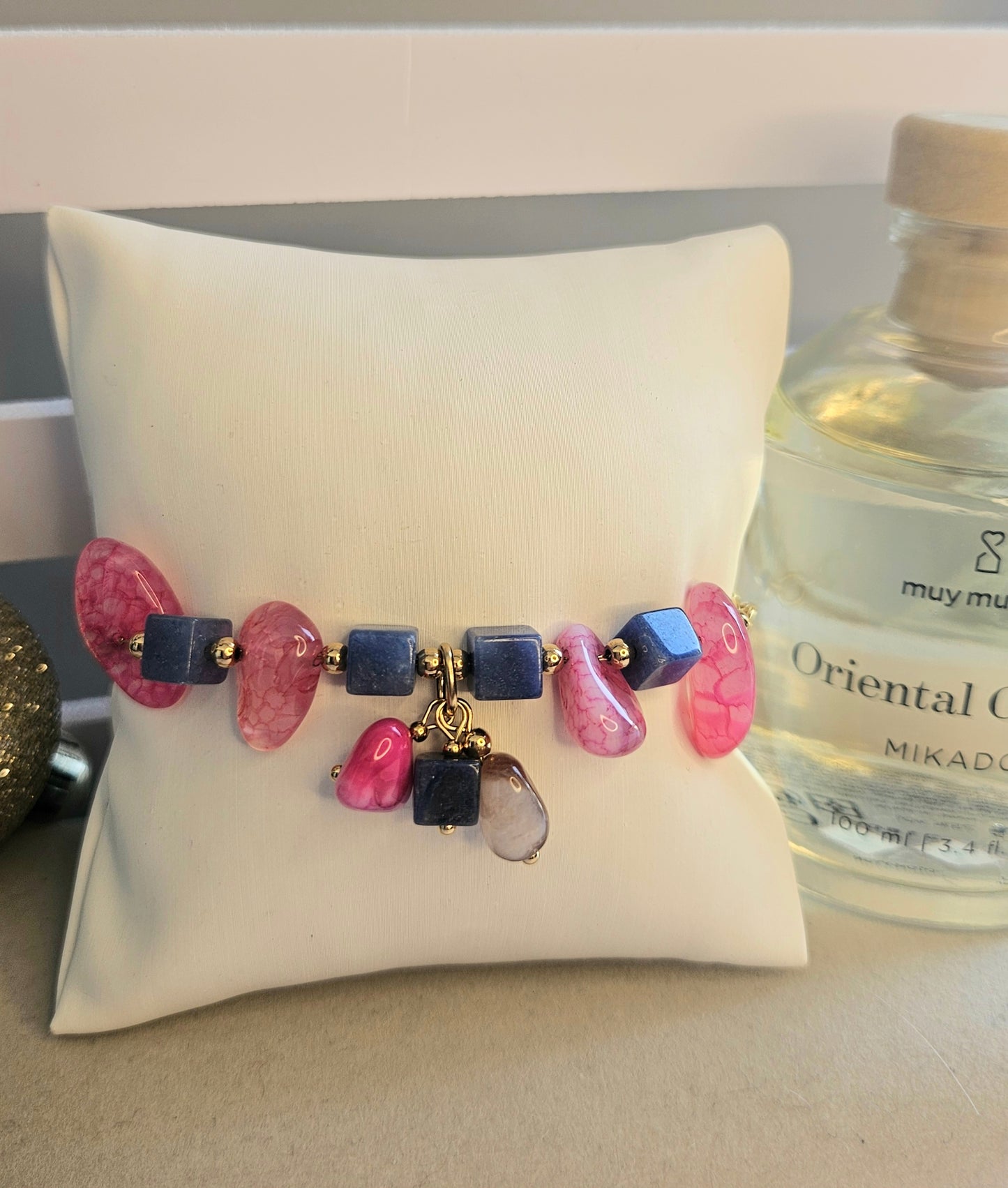 Bracelet pierre naturelle rose et mauve