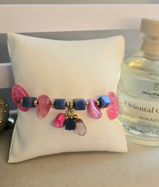 Bracelet pierre naturelle rose et mauve