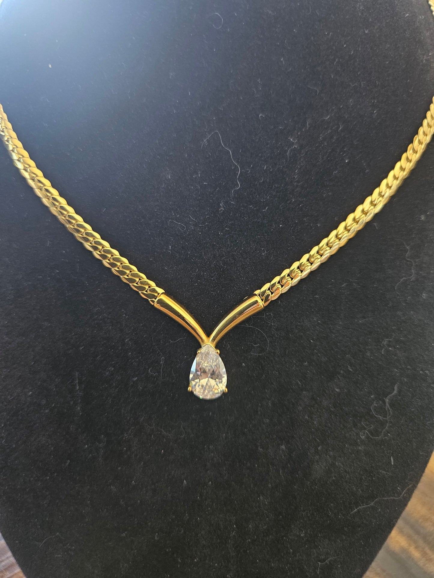 Collier goute cristal argent maille serpent