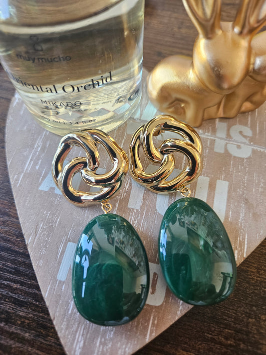 Boucles d'oreilles acier résine vert