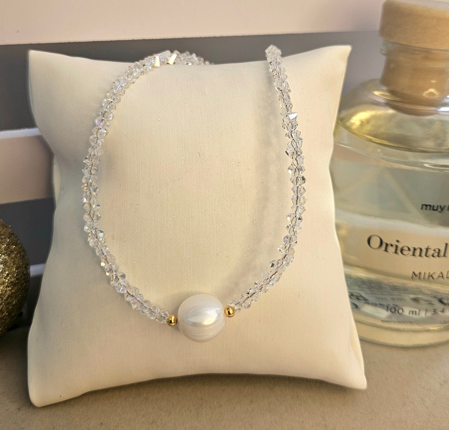 Collier cristal transparent perle d'eau douce