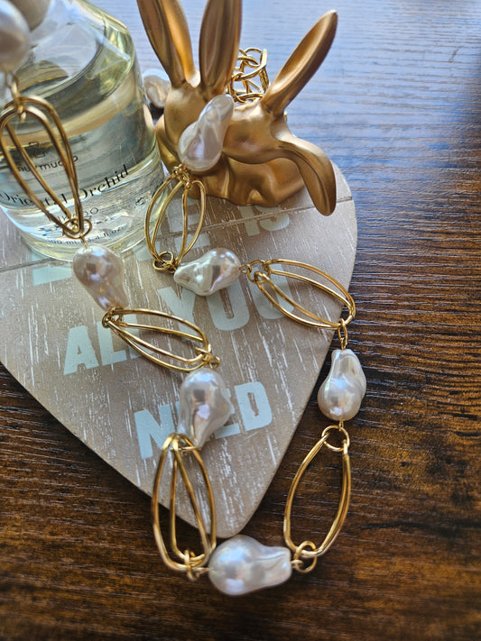 Collier sautoir perle et acier