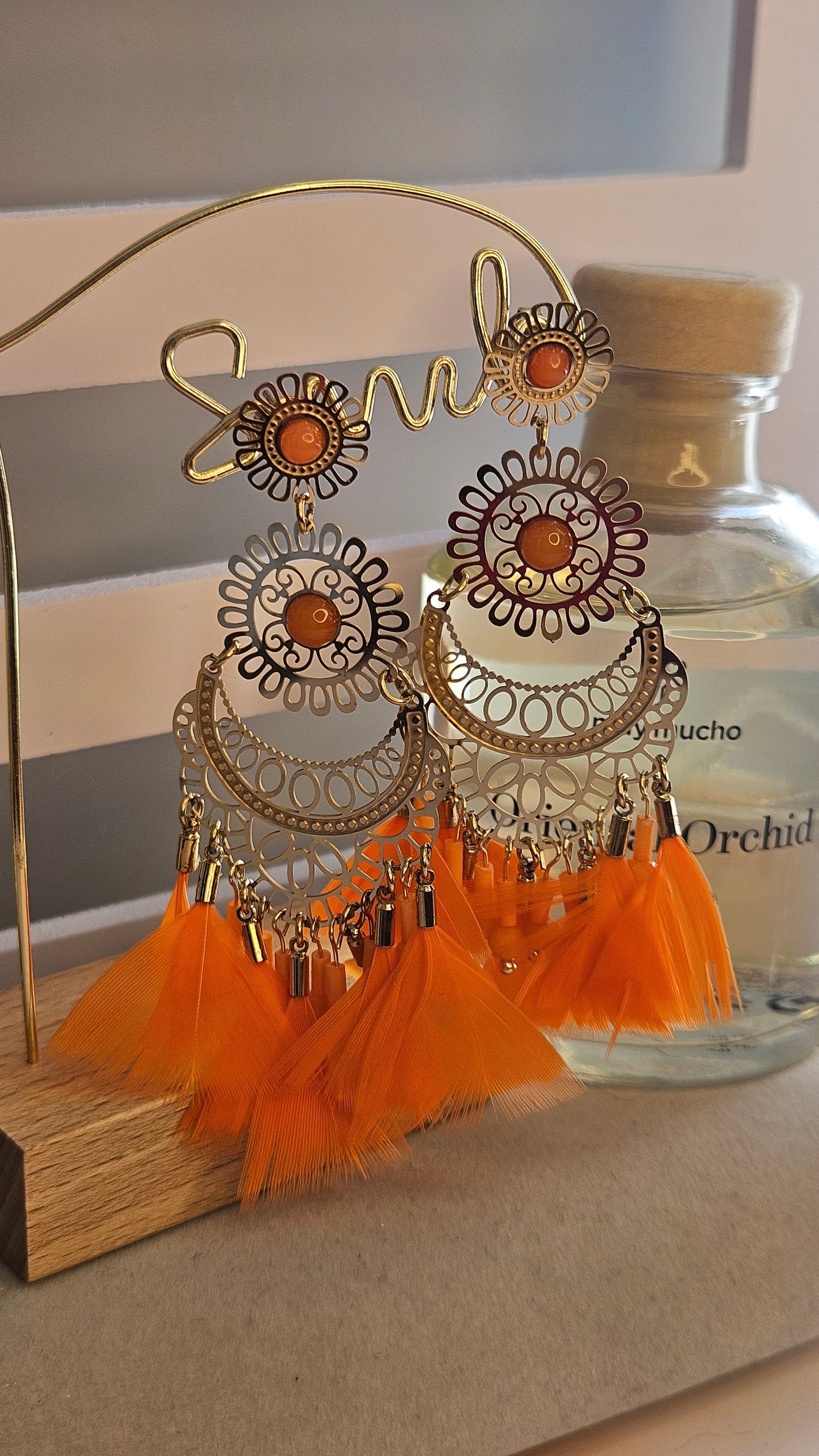 Boucles d'oreilles oriental plume orange