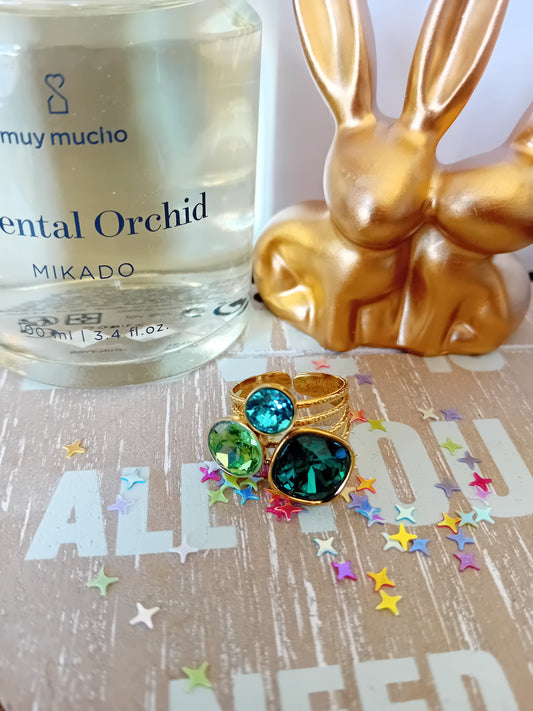 Bague swarovski verte trois pierres