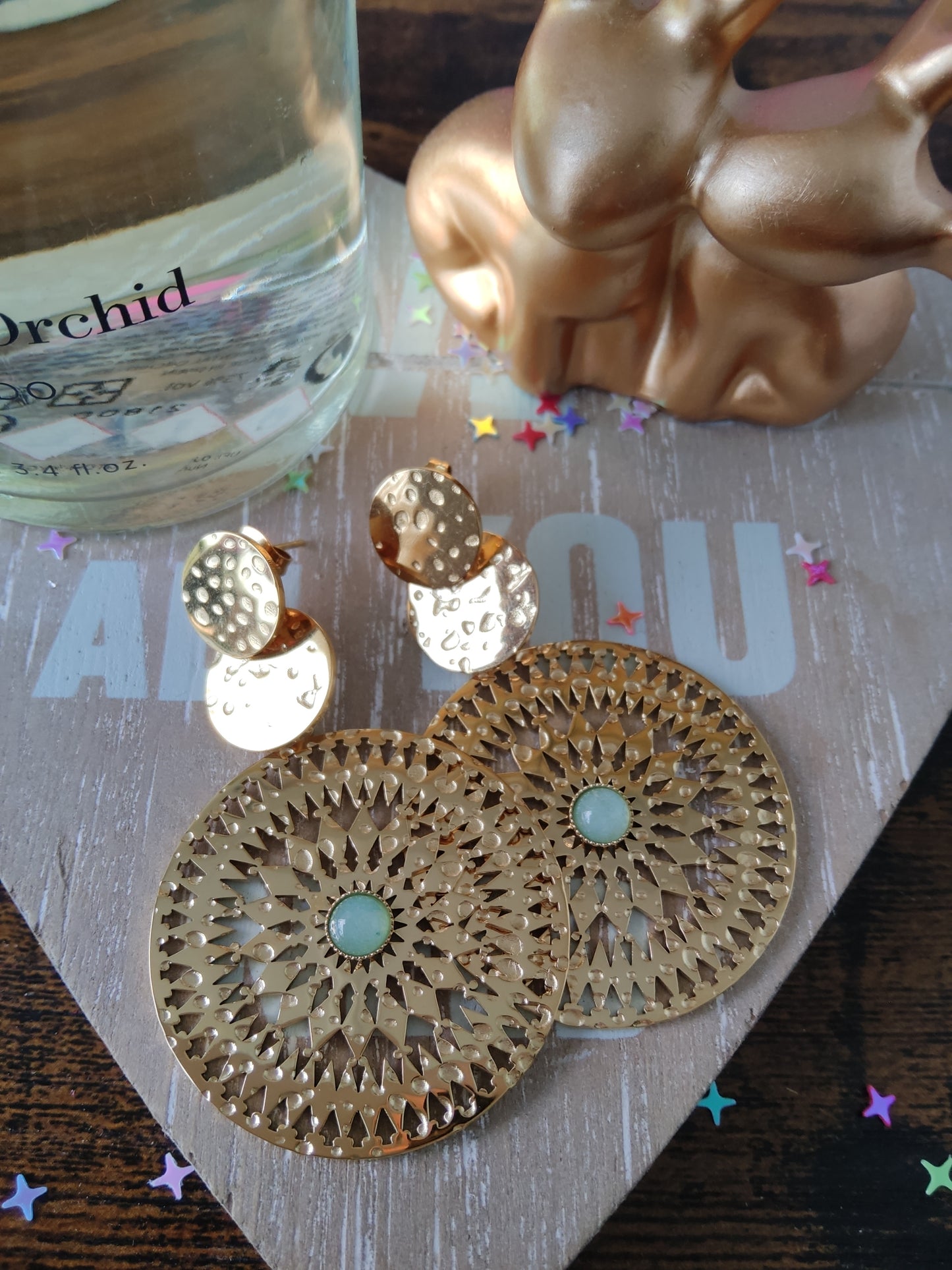 Boucles d'oreilles orientale pierre bleue naturel