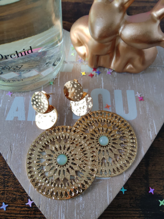 Boucles d'oreilles orientale pierre bleue naturel
