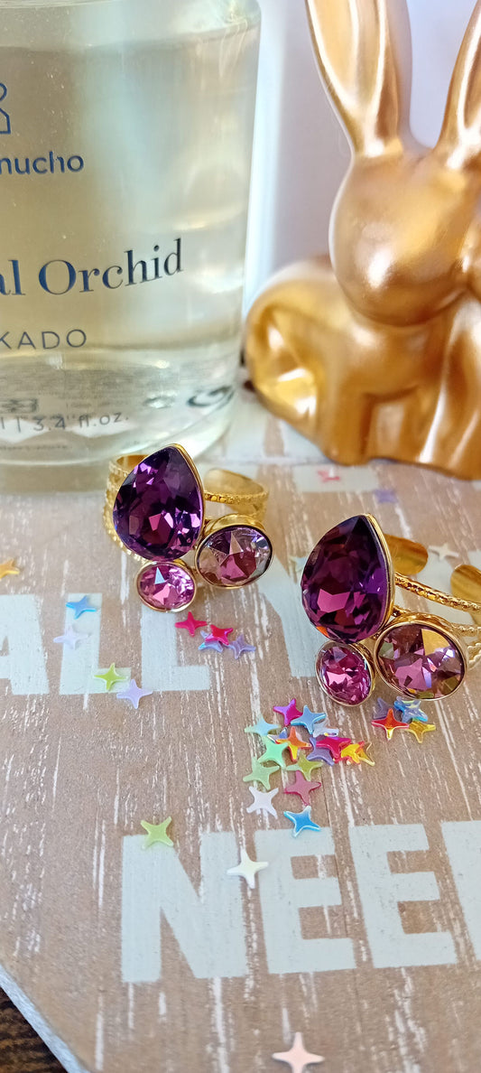 Bague swarovski goutte mauve