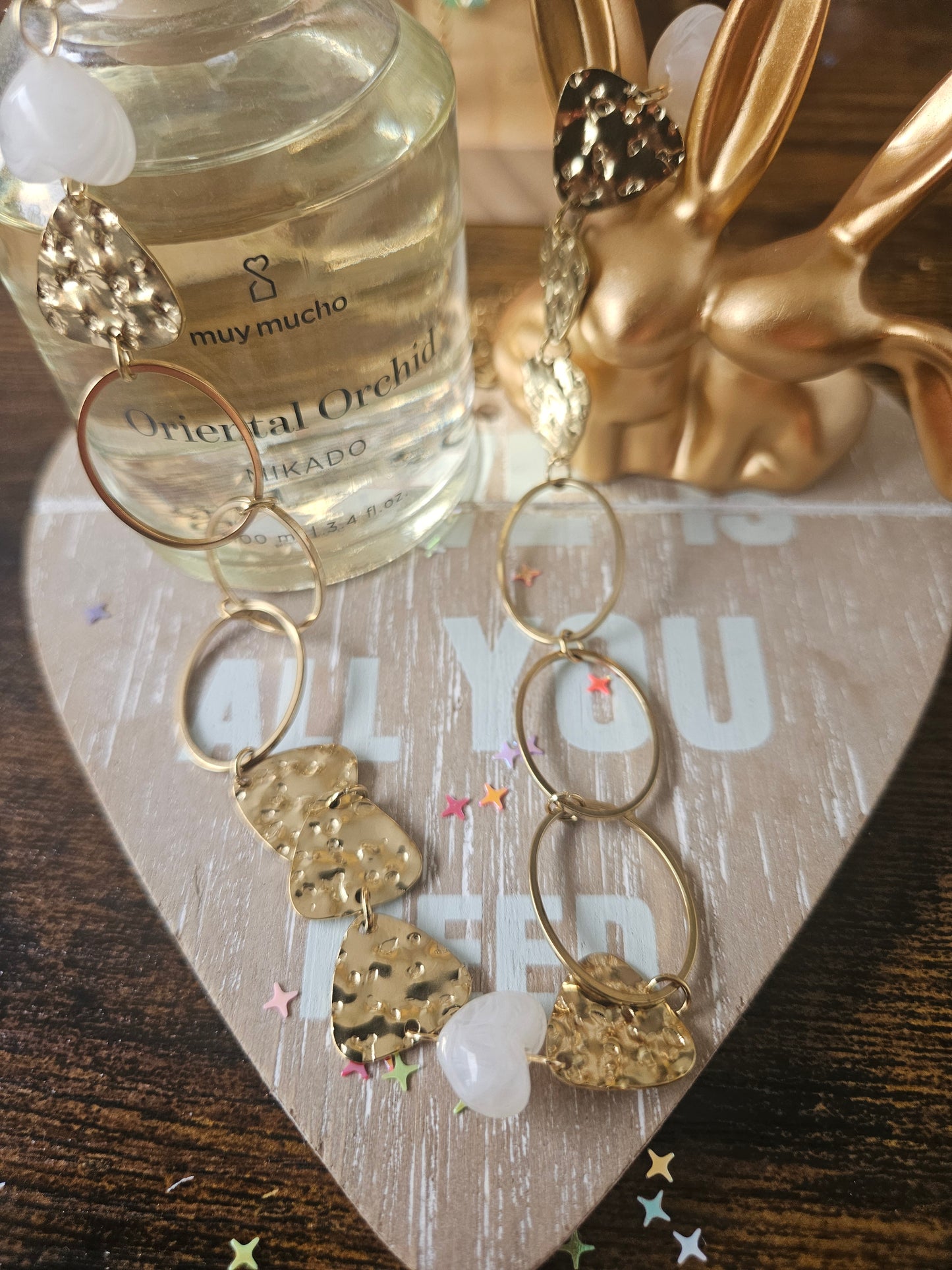 Collier sautoir coeur blanc et acier