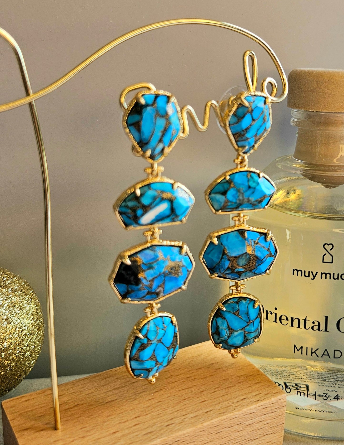 Boucles d'oreilles turquoise moave 4 pierres