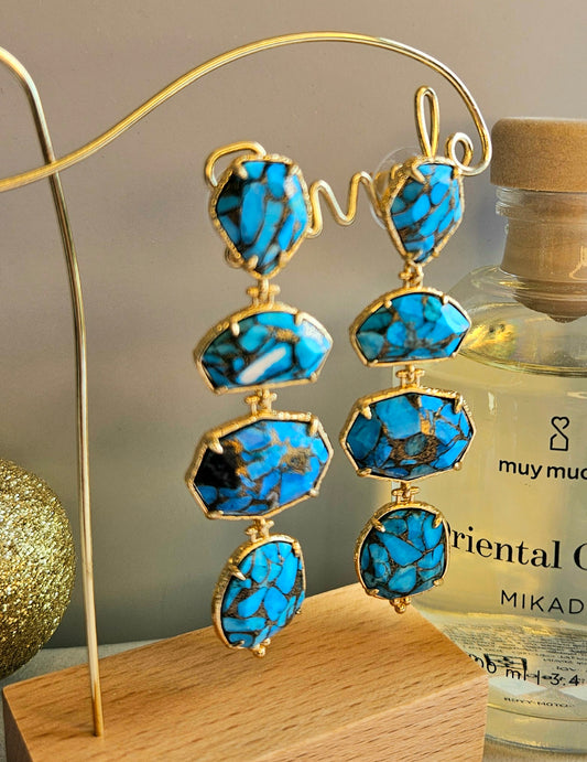 Boucles d'oreilles turquoise moave 4 pierres
