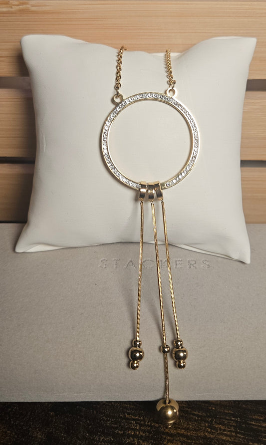 Collier cercle strass chaine maille serpent et 3 perles acier