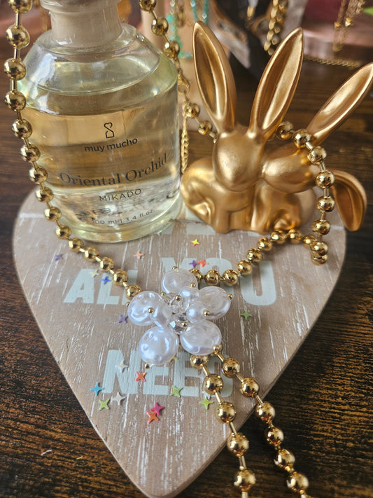 Collier perle acier et fleur perle
