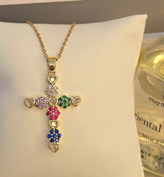 Collier croix multicolore