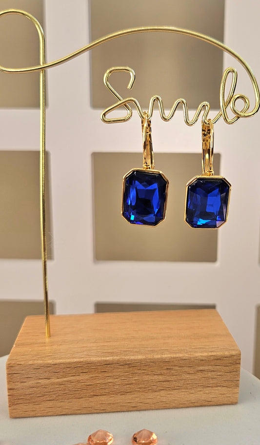 Boucles d'oreilles cristal rectangle bleue
