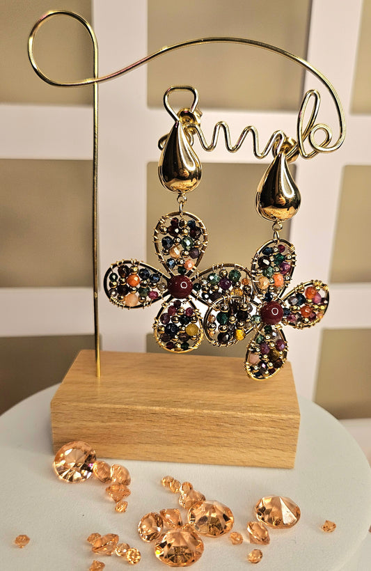 Boucles d'oreilles fleurs perles multicolore