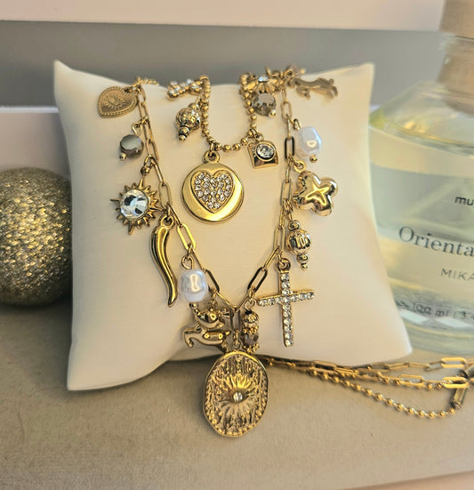 Collier double croix perles