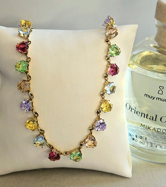 Collier cristal coeur multicolore