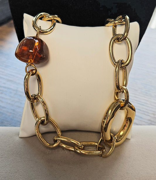 Collier grosse maille anneau et resine