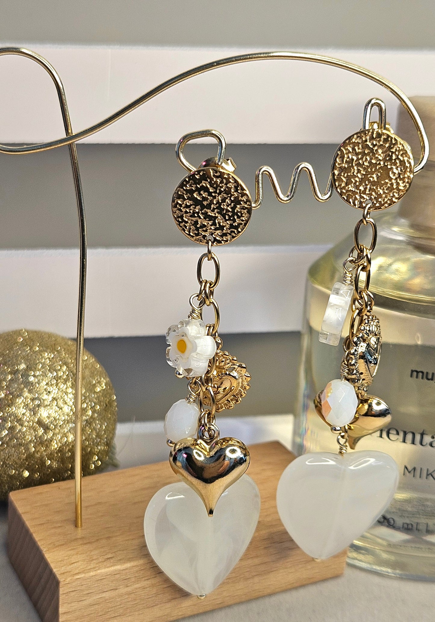 Boucles d'oreilles coeur verre blanc