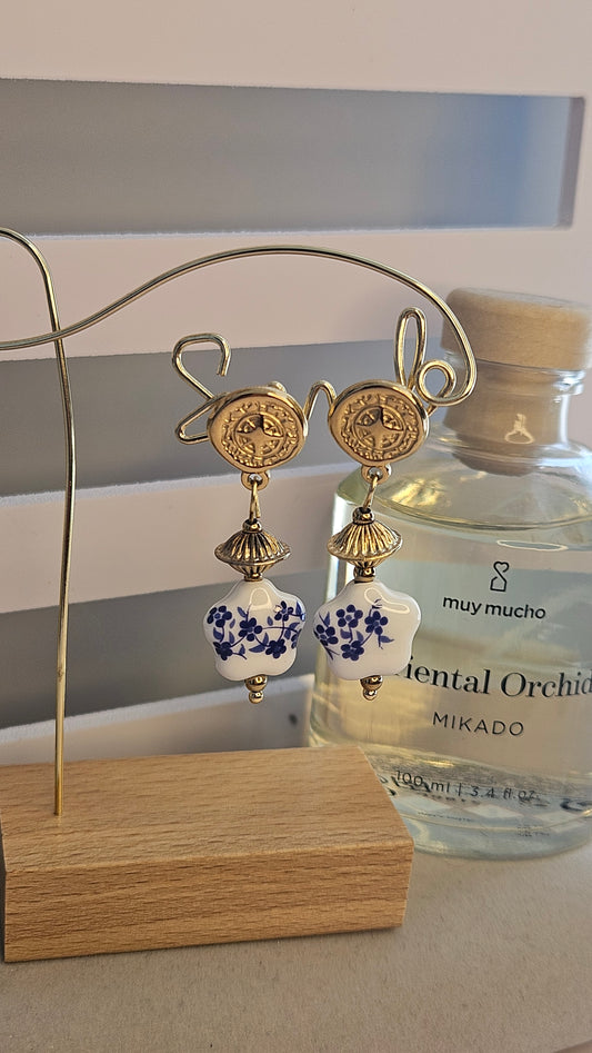 Boucles d'oreilles céramique bleue