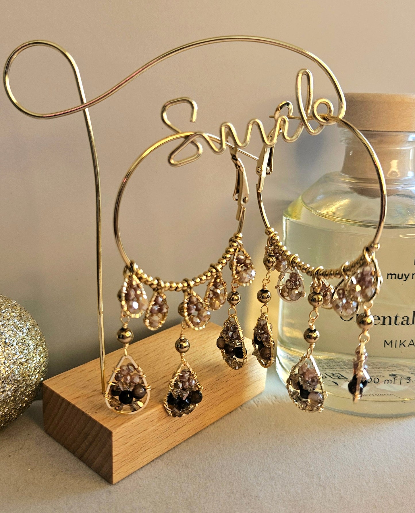 Boucles doreille creole perle cristal champagne