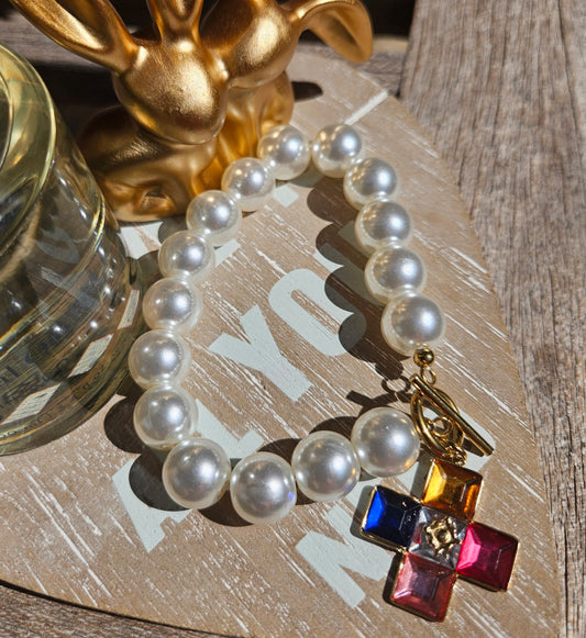 Bracelet croix multicolore et perle